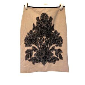 Per Se Per Romance Taupe Skirt With Black Lace Applique Size 6 Zipper Closures